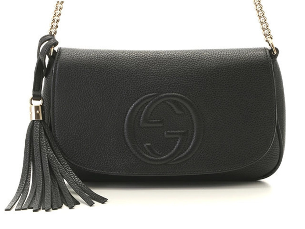 Gucci Soho Interlocking G Chain Shoulder Bag Black Calfskin Crossbody